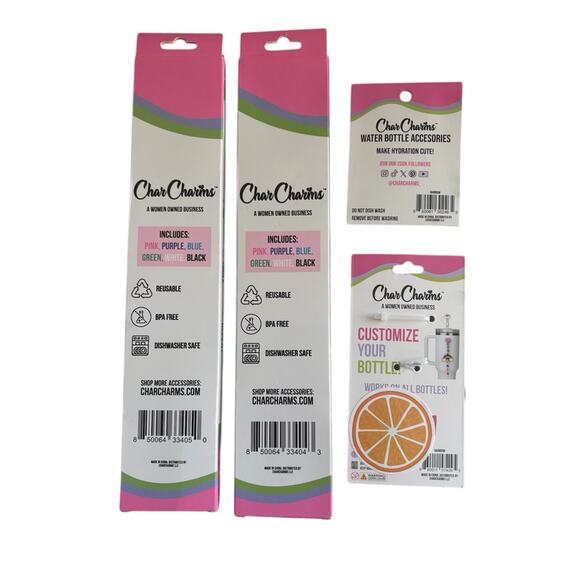 NEW CharCharms 40 oz. Colorful Tumbler Straws & Rainbow Charm Accessory Bundle - Picture 6 of 7